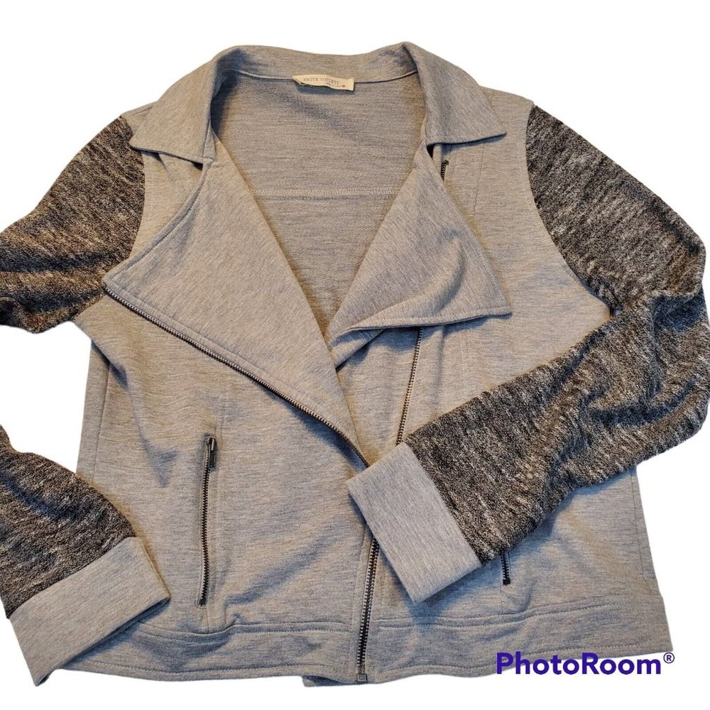 Haute Society Zip Up Sweatshirt Jacket Two Tone Gray Diagonal Zip Size Large